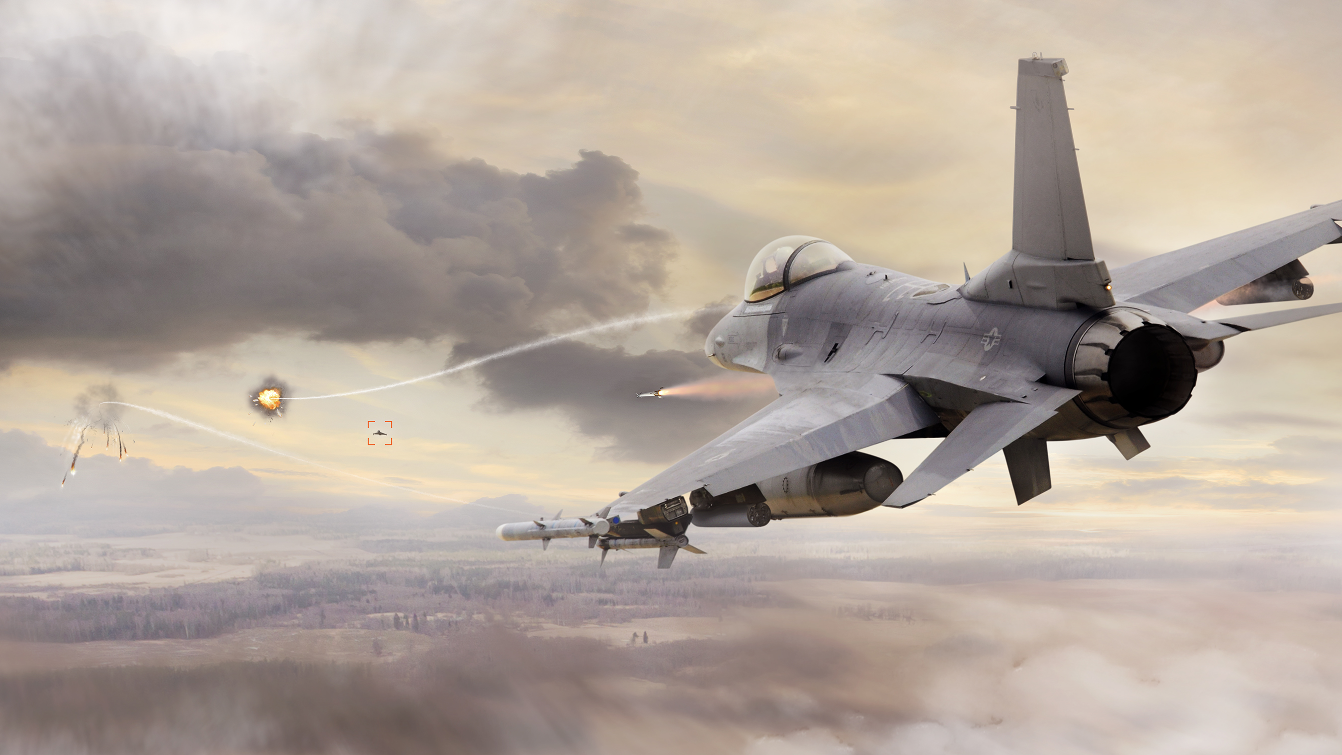 F-16 aircraft fires APKWS-laser guided equipped rocket