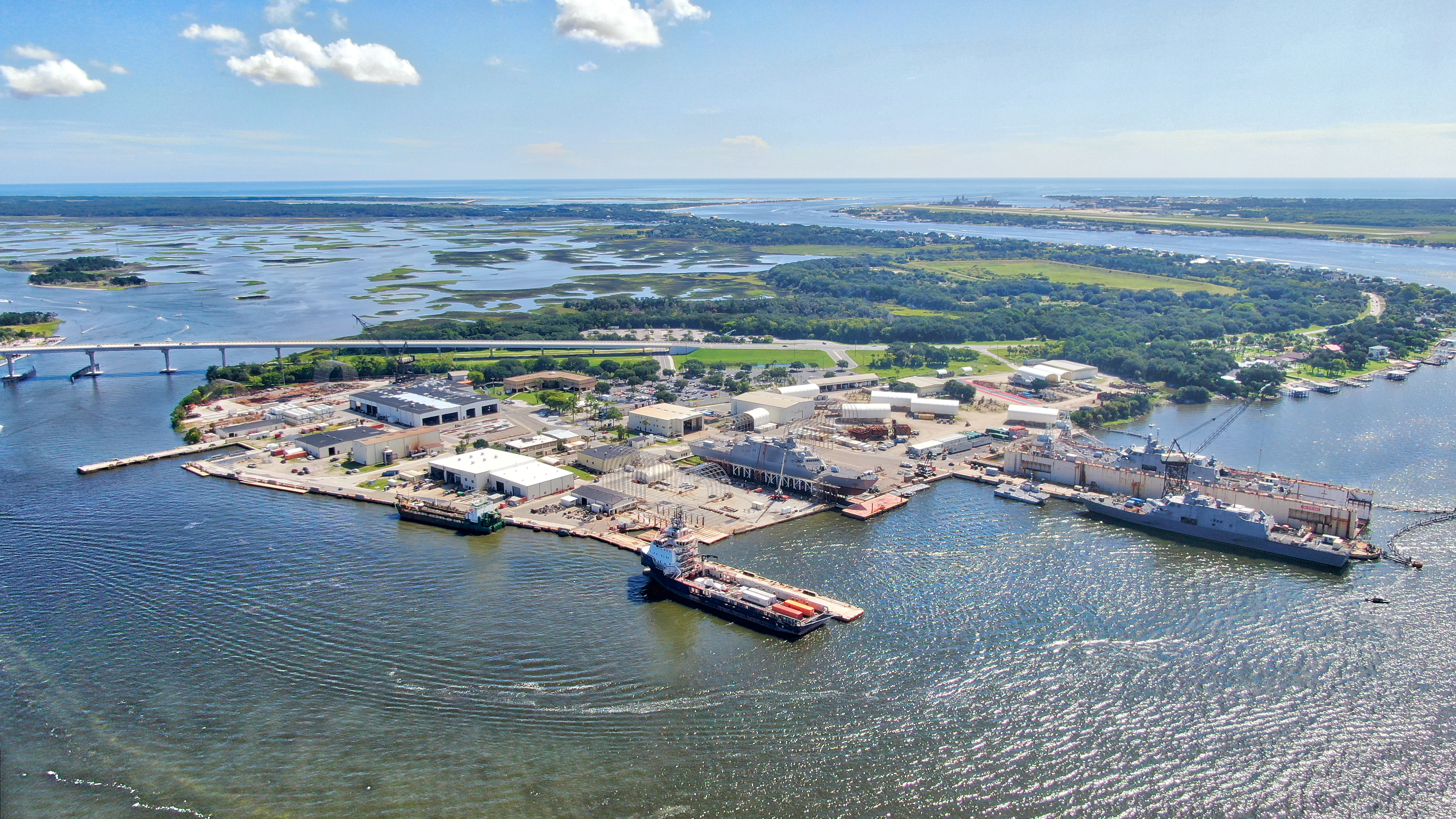 An aerial view of BAE Systems Maritime Solutions Jacksonville